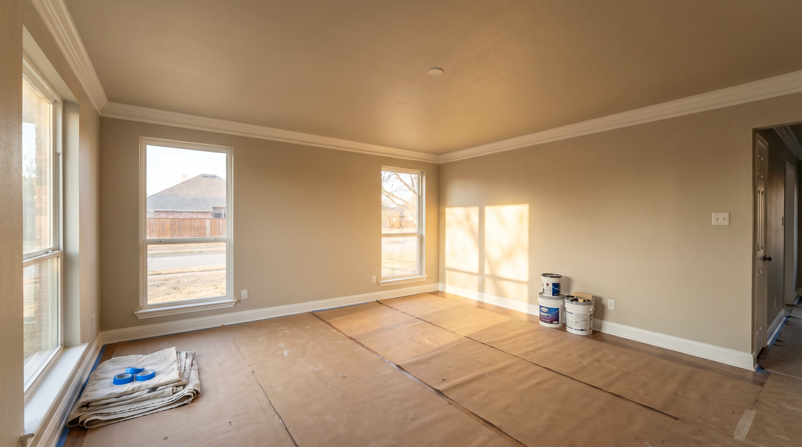 Clean interior demolition in a DFW home showing carefully managed teardown with dust containment and site prep